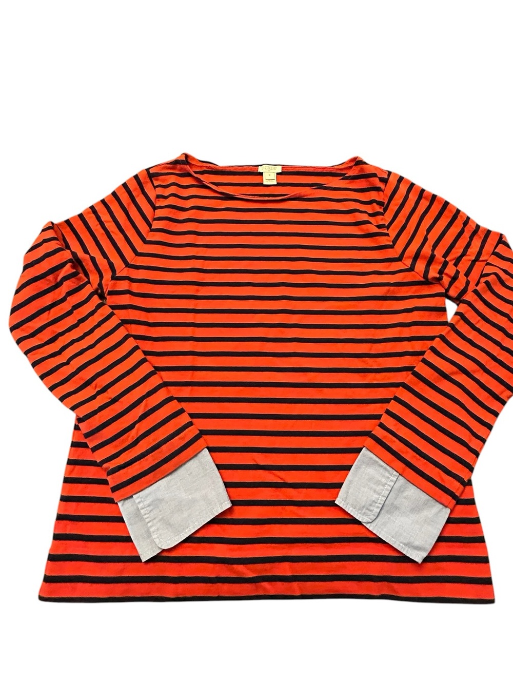 J. Crew Red & Black Striped Tee w French Cuffs Casual Preppy SZ M EUC Nautical